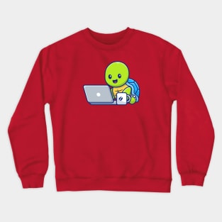 Cute turtle operating laptop cartoon Crewneck Sweatshirt